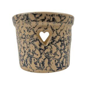 Vintage Open Potpourri Robinson Ransbottom Spongeware Blue Heart Cutout
